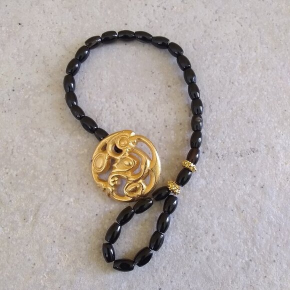 Genuine Black Jasper Bracelet with Button & Loop Closure ~ Sexy Alluring Goth - Picture 7 of 10